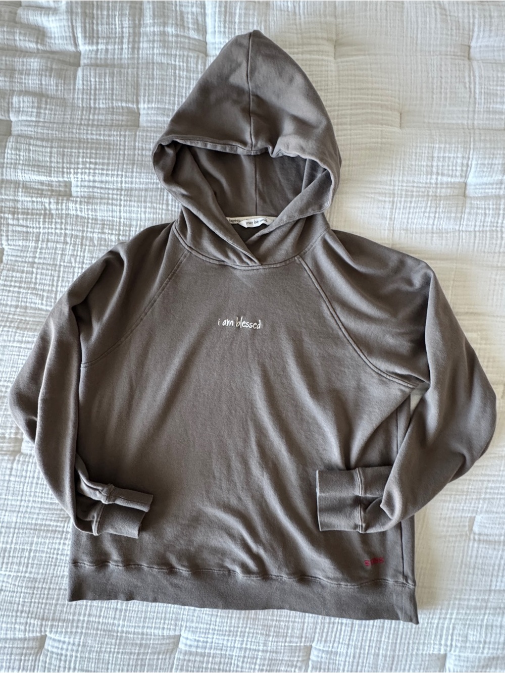 Peace Love World I Am Blessed Olive Stone French Terry Hoodie Sweatshirt S - Picture 5 of 9